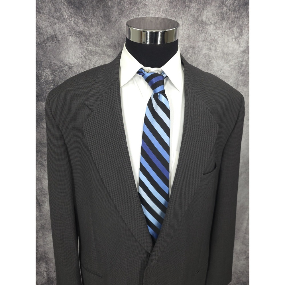 Andrew Fezza 2 Piece Suit Mens 46 L Black Houndstooth Blazer Pants 38X32 Wool - Picture 3 of 16
